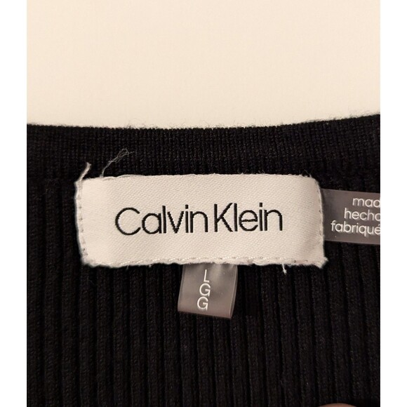 Calvin Klein Women's Sweater Pullover Ribbed Colorblock Black White Trim Size L - Picture 3 of 8